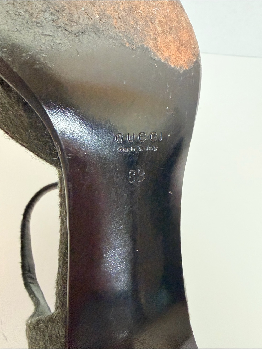 Gucci Mary Jane Pumps Vintage Ankle Strap Block Heel Wool Dark Green Size 38.5C - Picture 4 of 16
